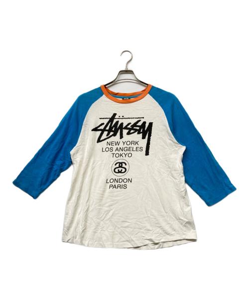 stussy（ステューシー）stussy (ステューシー) ラグランカットソー ブルー×ホワイト サイズ:SIZEMの古着・服飾アイテム