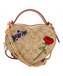 COACH（コーチ）の古着「ハート クロスボディ シグネチャー キャンバス チェリー プリント ショルダーバッグ」｜ピンク
