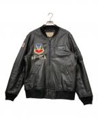AVIREXアヴィレックス）の古着「40th ANNIV LEATHER MA-1 STREAK EAGLE/フォーティーテンス アニバーサリー レザー エムエーワン ストリーク イーグル」｜ブラック