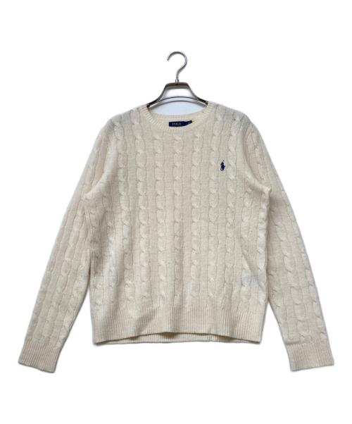 POLO RALPH LAUREN（ポロ・ラルフローレン）POLO RALPH LAUREN (ポロ・ラルフローレン) QRタグポニー刺繍ケーブルニット アイボリー サイズ:サイズLの古着・服飾アイテム