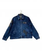 AVIREXアヴィレックス）の古着「LEATHER PATCH DENIM JACKET(レザー パッチ デニム ジャケット)」｜インディゴ