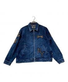 AVIREX（アヴィレックス）の古着「LEATHER PATCH DENIM JACKET(レザー パッチ デニム ジャケット)」｜インディゴ