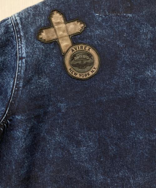 AVIREX（アヴィレックス）AVIREX (アヴィレックス) LEATHER PATCH DENIM JACKET(レザー パッチ デニム ジャケット) インディゴ サイズ:SIZELの古着・服飾アイテム