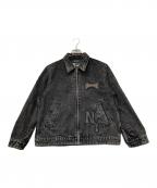 AVIREXアヴィレックス）の古着「LEATHER PATCH DENIM JACKET(レザー パッチ デニム ジャケット)」｜ブラック
