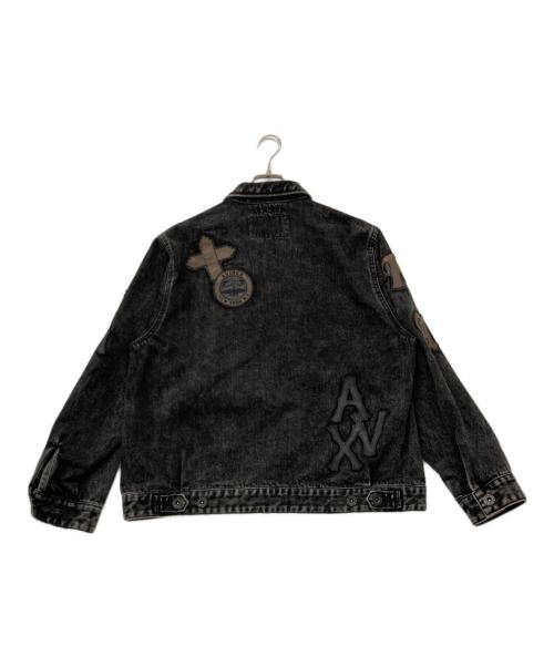 AVIREX（アヴィレックス）AVIREX (アヴィレックス) LEATHER PATCH DENIM JACKET(レザー パッチ デニム ジャケット) ブラック サイズ:SIZELの古着・服飾アイテム
