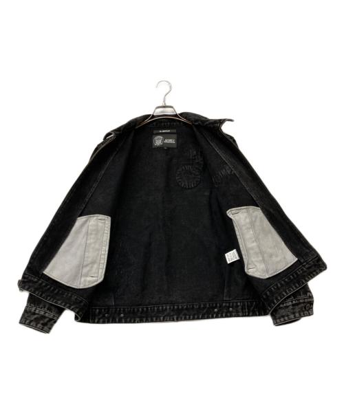 AVIREX（アヴィレックス）AVIREX (アヴィレックス) LEATHER PATCH DENIM JACKET(レザー パッチ デニム ジャケット) ブラック サイズ:SIZELの古着・服飾アイテム
