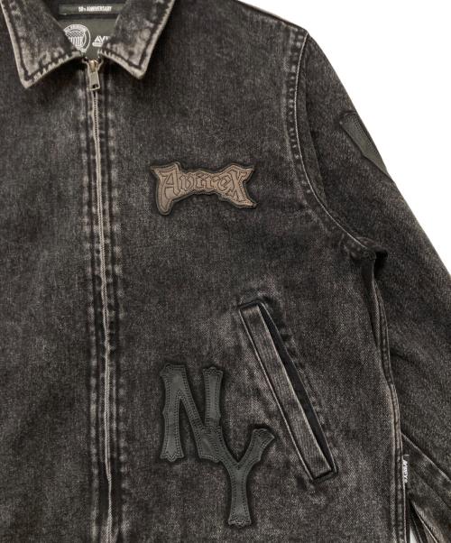 AVIREX（アヴィレックス）AVIREX (アヴィレックス) LEATHER PATCH DENIM JACKET(レザー パッチ デニム ジャケット) ブラック サイズ:SIZELの古着・服飾アイテム