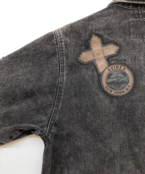 AVIREX（アヴィレックス）AVIREX (アヴィレックス) LEATHER PATCH DENIM JACKET(レザー パッチ デニム ジャケット) ブラック サイズ:SIZELの古着・服飾アイテム