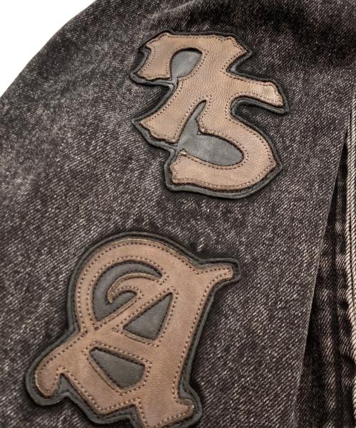 AVIREX（アヴィレックス）AVIREX (アヴィレックス) LEATHER PATCH DENIM JACKET(レザー パッチ デニム ジャケット) ブラック サイズ:SIZELの古着・服飾アイテム