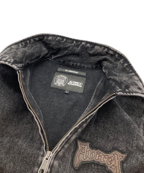 AVIREX（アヴィレックス）AVIREX (アヴィレックス) LEATHER PATCH DENIM JACKET(レザー パッチ デニム ジャケット) ブラック サイズ:SIZELの古着・服飾アイテム