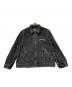 AVIREX（アヴィレックス）の古着「LEATHER PATCH DENIM JACKET(レザー パッチ デニム ジャケット)」｜ブラック
