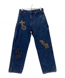 AVIREX（アヴィレックス）の古着「LEATHER PATCH DENIM PANTS(レザー パッチ デニム パンツ)」｜インディゴ