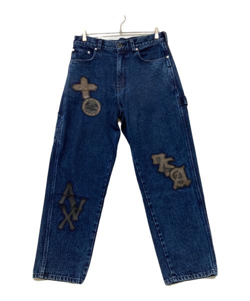 AVIREX（アヴィレックス）AVIREX (アヴィレックス) LEATHER PATCH DENIM PANTS(レザー パッチ デニム パンツ) インディゴ サイズ:SIZELの古着・服飾アイテム