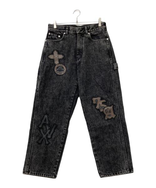 AVIREX（アヴィレックス）AVIREX (アヴィレックス) LEATHER PATCH DENIM PANTS(レザー パッチ デニム パンツ) ブラック サイズ:SIZELの古着・服飾アイテム