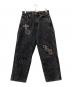 AVIREX（アヴィレックス）の古着「LEATHER PATCH DENIM PANTS(レザー パッチ デニム パンツ)」｜ブラック