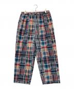 APPLEBUMアップルバム）の古着「Patchwork Madras Wide Pants(パッチワーク マドラス ワイド パンツ)」｜ブルー×レッド