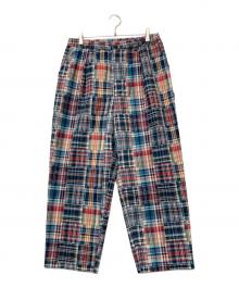 APPLEBUM（アップルバム）の古着「Patchwork Madras Wide Pants(パッチワーク マドラス ワイド パンツ)」｜ブルー×レッド