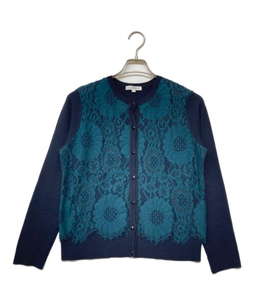 NARA CAMICIE（ナラカミーチェ）NARA CAMICIE (ナラカミーチェ) レース切替ニットカーディガン ネイビー サイズ:SIZE 2の古着・服飾アイテム