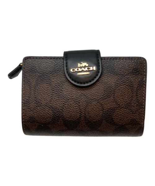 COACH（コーチ）COACH (コーチ) ミディアム コーナー ジップ ウォレット・シグネチャー キャンバス ブラウンの古着・服飾アイテム