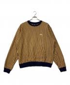 stussyステューシー）の古着「Vertical Dot Striped Ls Crew(バーティカル ドット ストライプド エルエス クルー)」｜ベージュ×ネイビー