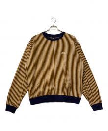 stussy（ステューシー）の古着「Vertical Dot Striped Ls Crew(バーティカル ドット ストライプド エルエス クルー)」｜ベージュ×ネイビー