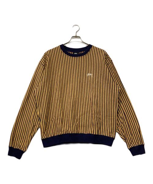 stussy（ステューシー）stussy (ステューシー) Vertical Dot Striped Ls Crew(バーティカル ドット ストライプド エルエス クルー) ベージュ×ネイビー サイズ:SIZELの古着・服飾アイテム
