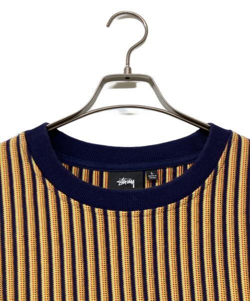 stussy（ステューシー）stussy (ステューシー) Vertical Dot Striped Ls Crew(バーティカル ドット ストライプド エルエス クルー) ベージュ×ネイビー サイズ:SIZELの古着・服飾アイテム