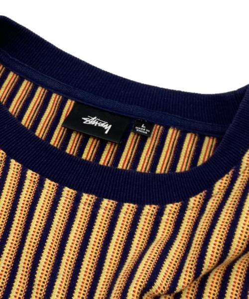stussy（ステューシー）stussy (ステューシー) Vertical Dot Striped Ls Crew(バーティカル ドット ストライプド エルエス クルー) ベージュ×ネイビー サイズ:SIZELの古着・服飾アイテム