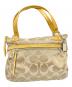 COACH（コーチ）の古着「Poppy Signature Satin Glam Tote（ポピー シグネチャー サテン グラム トート）」｜ベージュ×イエロー