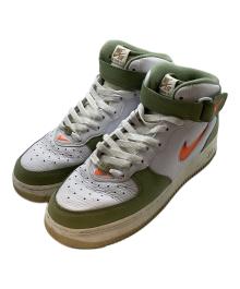 NIKE（ナイキ）の古着「AIR FORCE 1 MID QS WHITE/TOTAL ORANGE-OIL GREEN-SAIL/エア フォース 1 ミッド キューズ ホワイト/トータルオレンジ-オイルグリーン-セイル」｜ホワイト×グリーン