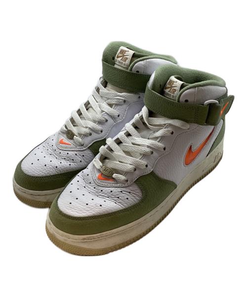 NIKE（ナイキ）NIKE AIR FORCE 1 MID QS WHITE/TOTAL ORANGE-OIL GREEN-SAIL/エア フォース 1 ミッド キューズ ホワイト/トータルオレンジ-オイルグリーン-セイル ホワイト×グリーン サイズ:27の古着・服飾アイテム
