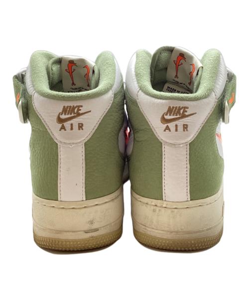 NIKE（ナイキ）NIKE AIR FORCE 1 MID QS WHITE/TOTAL ORANGE-OIL GREEN-SAIL/エア フォース 1 ミッド キューズ ホワイト/トータルオレンジ-オイルグリーン-セイル ホワイト×グリーン サイズ:27の古着・服飾アイテム
