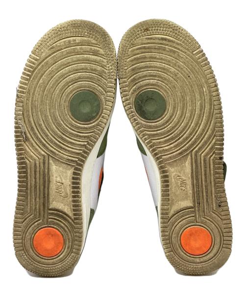NIKE（ナイキ）NIKE AIR FORCE 1 MID QS WHITE/TOTAL ORANGE-OIL GREEN-SAIL/エア フォース 1 ミッド キューズ ホワイト/トータルオレンジ-オイルグリーン-セイル ホワイト×グリーン サイズ:27の古着・服飾アイテム