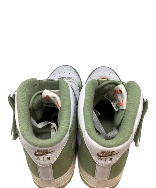 NIKE（ナイキ）NIKE AIR FORCE 1 MID QS WHITE/TOTAL ORANGE-OIL GREEN-SAIL/エア フォース 1 ミッド キューズ ホワイト/トータルオレンジ-オイルグリーン-セイル ホワイト×グリーン サイズ:27の古着・服飾アイテム