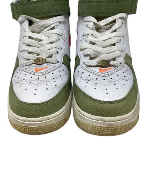 NIKE（ナイキ）NIKE AIR FORCE 1 MID QS WHITE/TOTAL ORANGE-OIL GREEN-SAIL/エア フォース 1 ミッド キューズ ホワイト/トータルオレンジ-オイルグリーン-セイル ホワイト×グリーン サイズ:27の古着・服飾アイテム