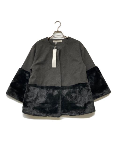 yuka koshino（ユカコシノ）yuka koshino (ユカコシノ) ノーカラージャケット グレー×ブラック サイズ:SIZES 未使用品の古着・服飾アイテム