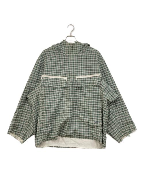T.Cablin（カブリン）T.Cablin (カブリン) チェック カットオフ アノラックパーカー グリーン×ホワイト サイズ:Fの古着・服飾アイテム