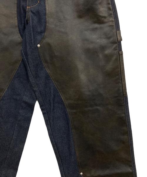 Ballsy.Brothers（ボールジーブラザーズ）Ballsy.Brothers (ボールジーブラザーズ) ウエスタンダブルニーレザースイッチングワイドデニムパンツ インディゴ サイズ:Mの古着・服飾アイテム
