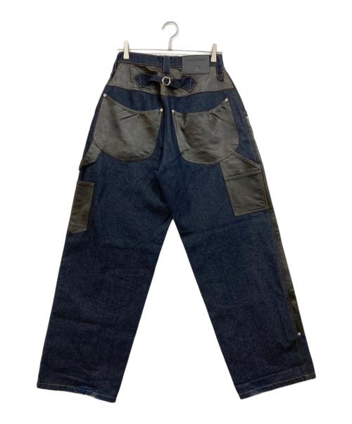 Ballsy.Brothers（ボールジーブラザーズ）Ballsy.Brothers (ボールジーブラザーズ) ウエスタンダブルニーレザースイッチングワイドデニムパンツ インディゴ サイズ:Mの古着・服飾アイテム