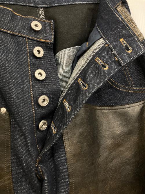 Ballsy.Brothers（ボールジーブラザーズ）Ballsy.Brothers (ボールジーブラザーズ) ウエスタンダブルニーレザースイッチングワイドデニムパンツ インディゴ サイズ:Mの古着・服飾アイテム