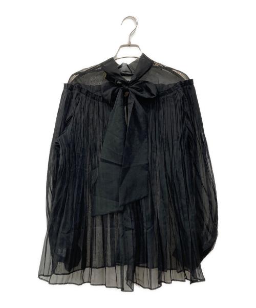 UNITED ARROWS（ユナイテッドアローズ）UNITED ARROWS (ユナイテッドアローズ) オーガンジープリーツ バックボウタイ ブラウス ブラック サイズ:36の古着・服飾アイテム