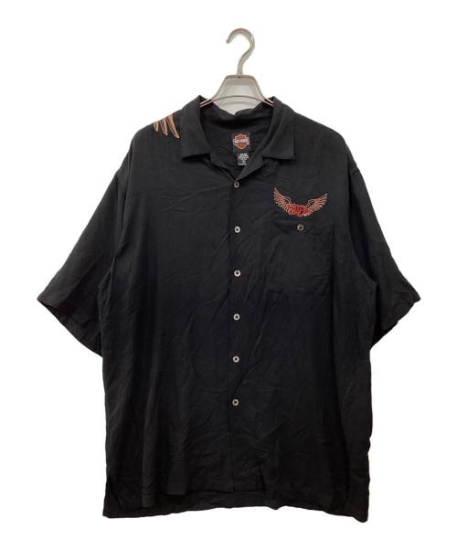 HARLEY-DAVIDSON（ハーレーダビッドソン）HARLEY-DAVIDSON (ハーレーダビッドソン) イーグル刺繍オープンカラーシャツ ブラック サイズ:XLの古着・服飾アイテム