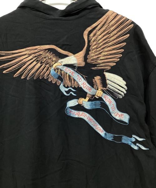HARLEY-DAVIDSON（ハーレーダビッドソン）HARLEY-DAVIDSON (ハーレーダビッドソン) イーグル刺繍オープンカラーシャツ ブラック サイズ:XLの古着・服飾アイテム