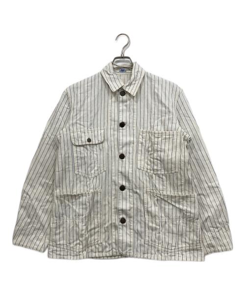 WAREHOUSE（ウエアハウス）WAREHOUSE (ウエアハウス) DUBBLE WORKS (ダブルワークス) ストライプカバーオール ホワイト サイズ:38の古着・服飾アイテム