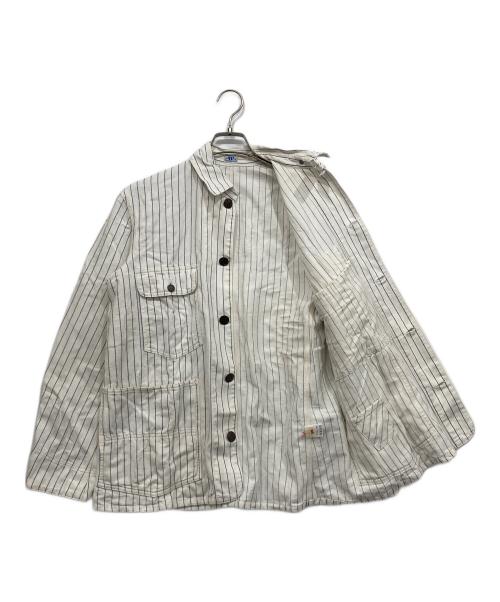 WAREHOUSE（ウエアハウス）WAREHOUSE (ウエアハウス) DUBBLE WORKS (ダブルワークス) ストライプカバーオール ホワイト サイズ:38の古着・服飾アイテム