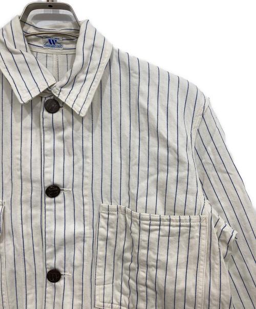 WAREHOUSE（ウエアハウス）WAREHOUSE (ウエアハウス) DUBBLE WORKS (ダブルワークス) ストライプカバーオール ホワイト サイズ:38の古着・服飾アイテム