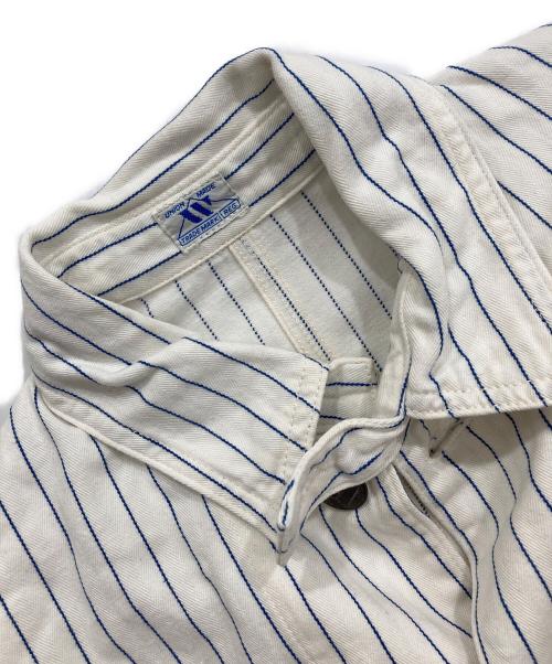 WAREHOUSE（ウエアハウス）WAREHOUSE (ウエアハウス) DUBBLE WORKS (ダブルワークス) ストライプカバーオール ホワイト サイズ:38の古着・服飾アイテム