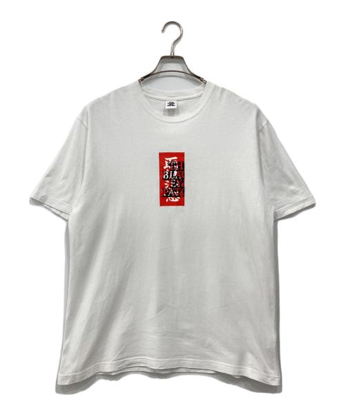 THE BLACK EYE PATCH（ブラックアイパッチ）THE BLACK EYE PATCH (ブラックアイパッチ) 取扱注意ロゴTシャツ ホワイト サイズ:Lの古着・服飾アイテム