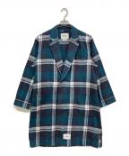WTAPSダブルタップス）の古着「フランネルチェックガウンコート」｜ブルー×ホワイト