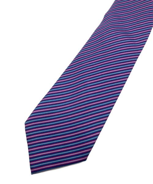 HERMES（エルメス）HERMES (エルメス) ストライプシルクネクタイ パープル×ブルー サイズ:表記無しの古着・服飾アイテム